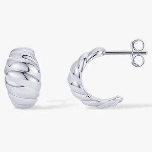 14k white gold plated croissant shrimp Twisted Hoop Earrings